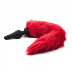 Butt Plug with Red Fluffy Tail Flirting Tail Wool