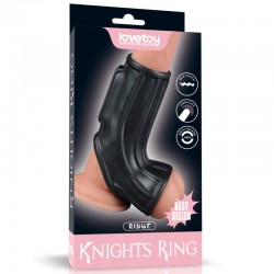 Vibrating Ridge Knights Ring with Scrotum Sleeve Black