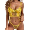 Yellow 2pcs Butterfly Embroidered Sheer Lingerie Set