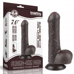 Suction cup dildo Sliding Skin Dual Layer Dong Black 7.0