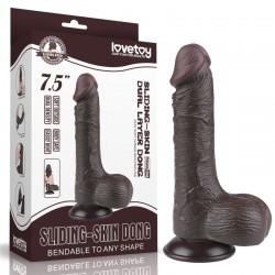 Suction cup dildo Sliding Skin Dual Layer Dong Black 7.5