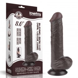 Suction cup dildo Sliding Skin Dual Layer Dong Black 8.0