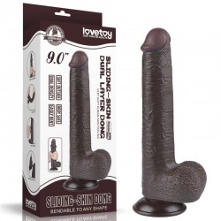 Suction cup dildo Sliding Skin Dual Layer Dong Black 9.0