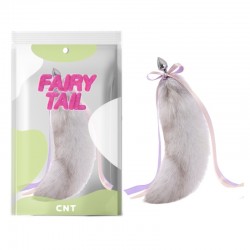 Fluffy Tail Anal Plug Detachable Fluffy Fox Tail Plug White and Gray 18.5