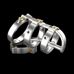 Stainless Steel Male Chastity Device Punk Style Cock Cage Hinged Penis Ring Screws Lock A   