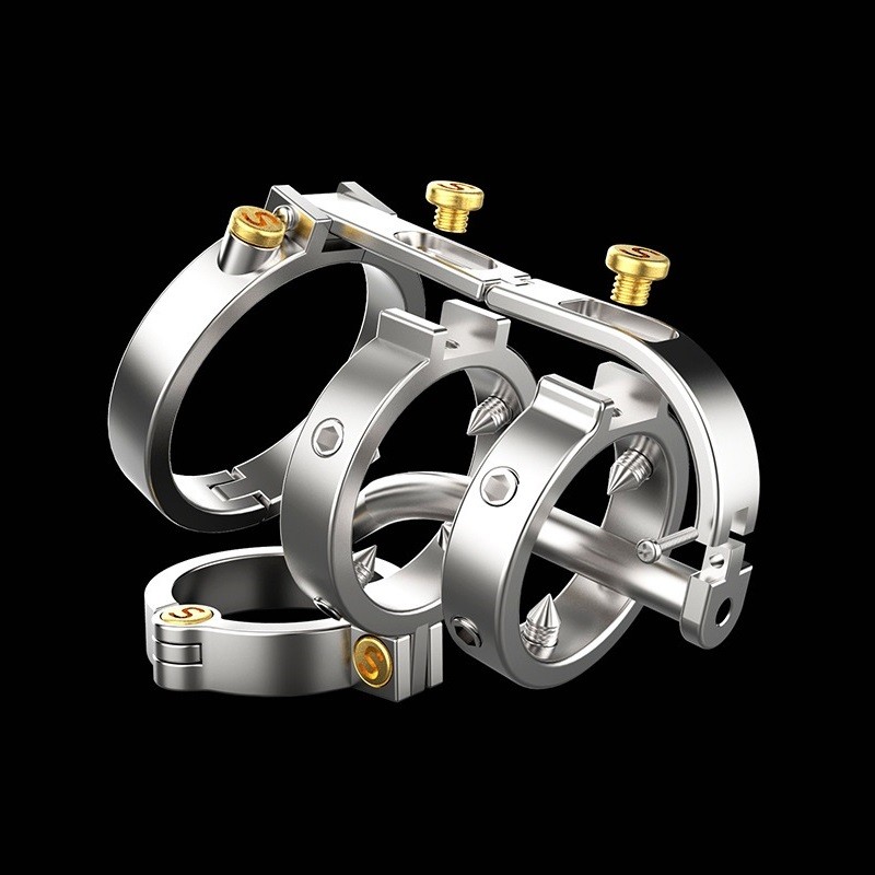 Stainless Steel Male Chastity Device Punk Style Cock Cage Hinged Penis Ring Screws Lock A. Артикул: IXI62408