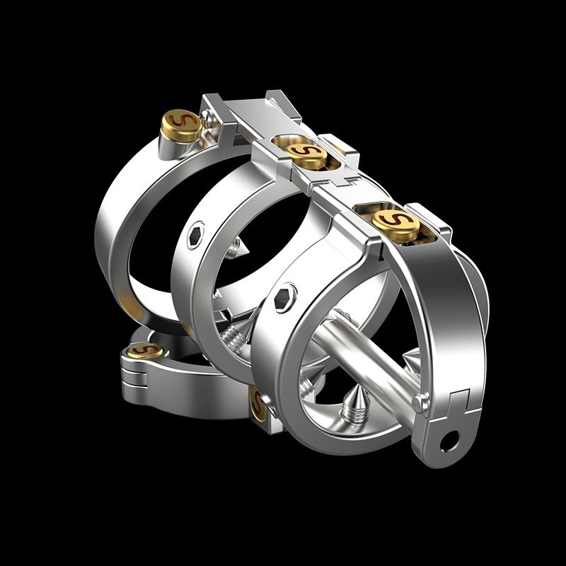Stainless Steel Male Chastity Device Punk Style Cock Cage Hinged Penis Ring Screws Lock A. Артикул: IXI62408