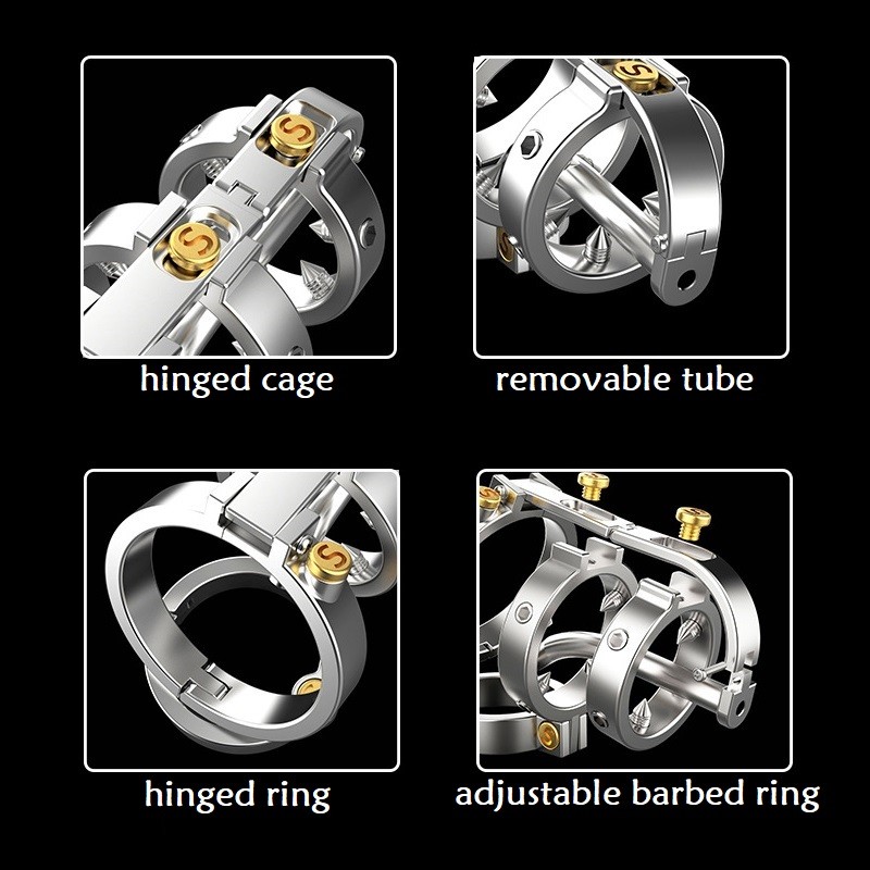 Stainless Steel Male Chastity Device Punk Style Cock Cage Hinged Penis Ring Screws Lock A. Артикул: IXI62408