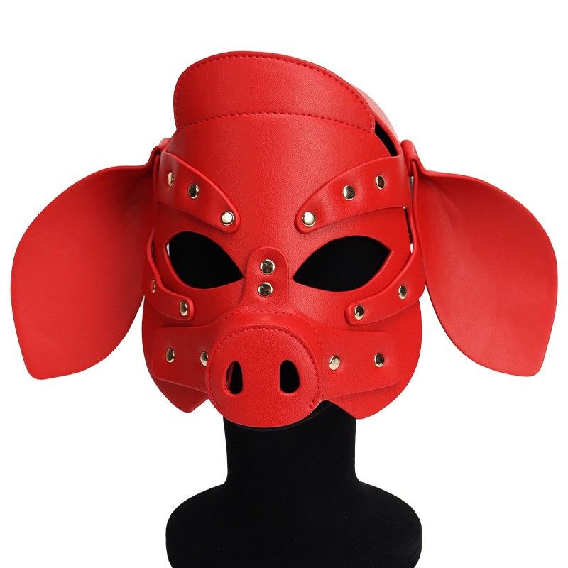 Бдсм маска голова свеньи Leather Pig Mask Red. Артикул: IXI62518