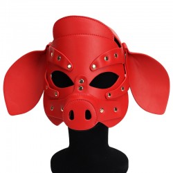 Бдсм маска голова свеньи Leather Pig Mask Red
