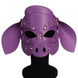 Бдсм маска голова свеньи Leather Pig Mask Purple