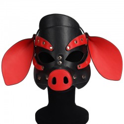 Бдсм маска голова свеньи Leather Pig Mask Black and Red