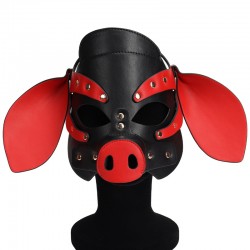     Leather Pig Mask Black and Red   