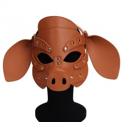 Бдсм маска голова свеньи Leather Pig Mask Brown