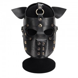 Neoprene Puppy Face Leather Dog Mask Black