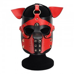   Puppy Face Leather Dog Mask Red   