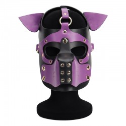   Puppy Face Leather Dog Mask Purple   