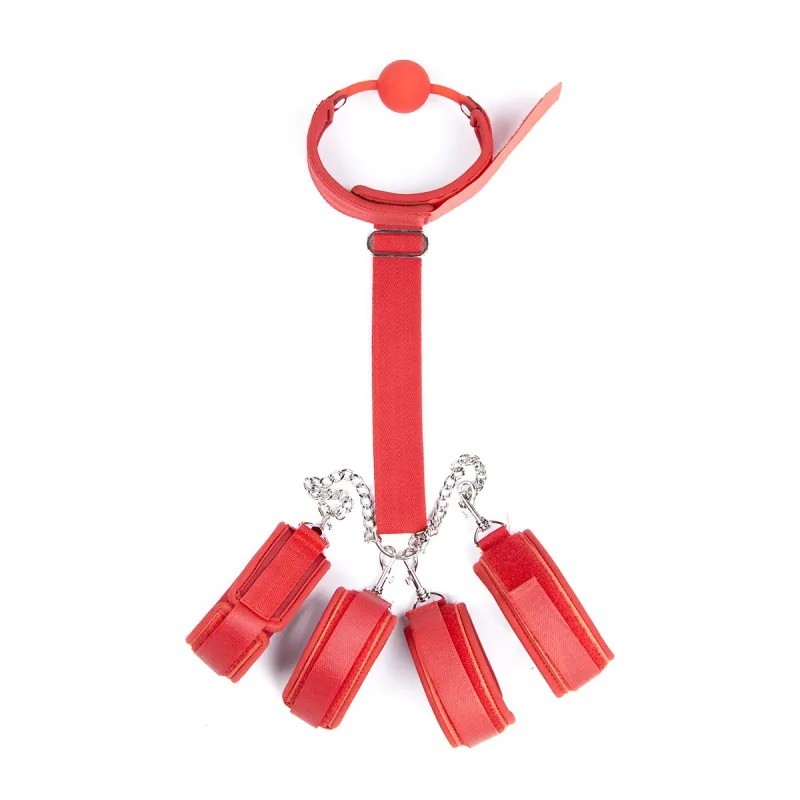 Комплект кляп с манжетами на руки и ноги Bondage Nylon Set Red. Артикул: IXI62568