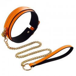 Collar with leash Glow in the Dark Leather Orange Collar