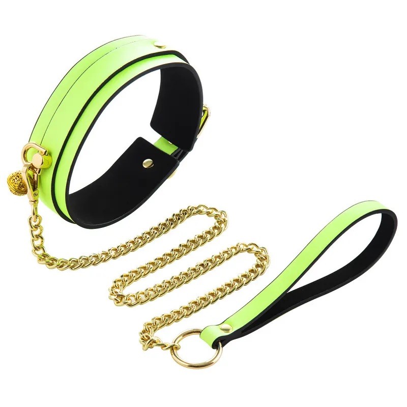 Collar with leash Glow in the Dark Leather Green Collar. Артикул: IXI62631
