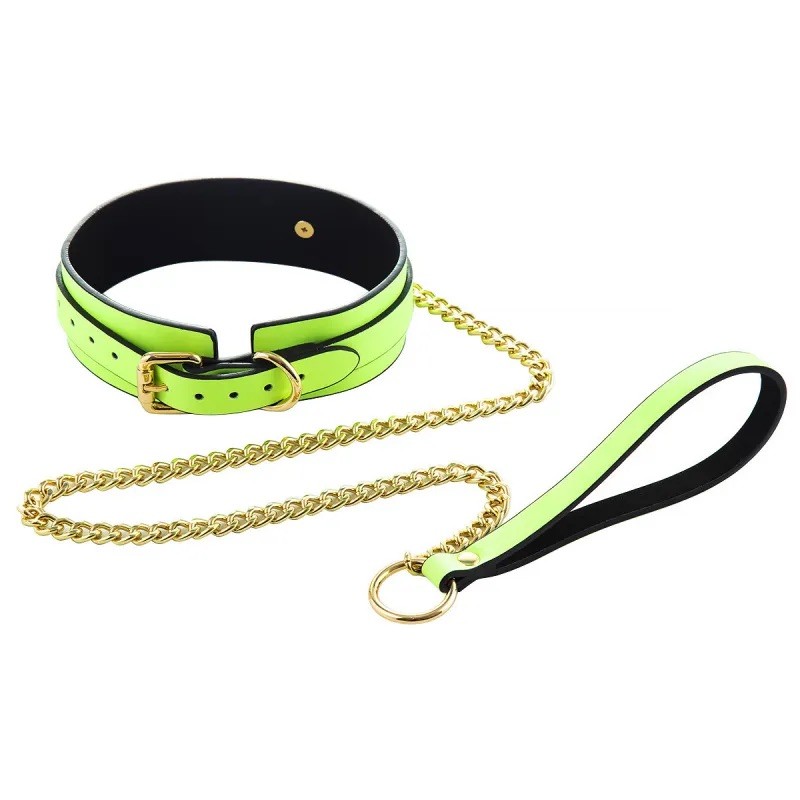 Collar with leash Glow in the Dark Leather Green Collar. Артикул: IXI62631