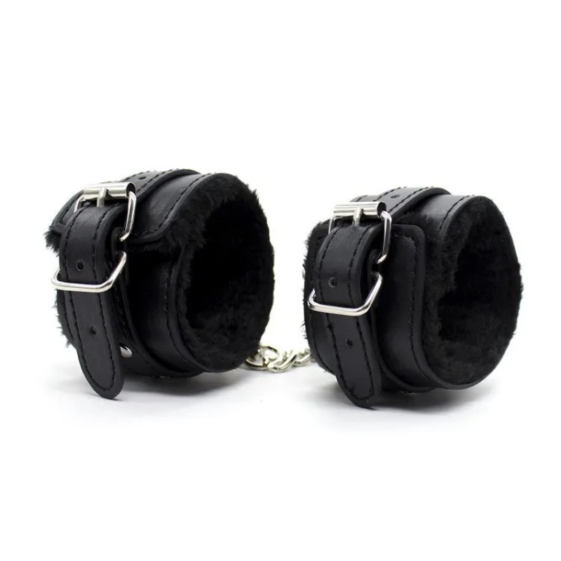 Черные кожаные бондажные наручники с мехом Premium Fur Lined Locking Restraints. Артикул: IXI62643