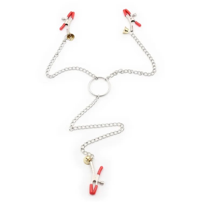 Зажимы для сосков и губ на цепочке Nipple Clamps Red. Артикул: IXI62661