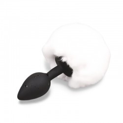 Черная силиконовая анальная пробка с белым хвостиком Silicone Fur Tail Plug