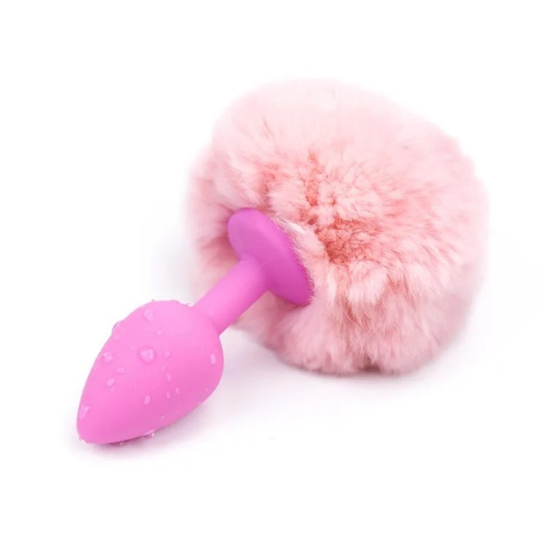Pink Silicone Anal Plug with Pink Tail Silicone Fur Tail Plug. Артикул: IXI62741