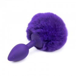 Фиолетовая силиконовая анальная пробка с фиолетовым хвостиком Silicone Fur Tail Plug