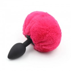 Black silicone anal plug with red tail Silicone Fur Tail Plug