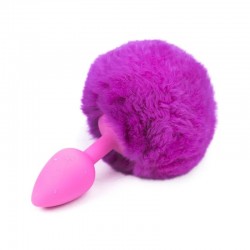 Pink silicone anal plug with purple tail Silicone Fur Tail Plug