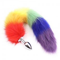 Butt plug with bushy tail Metal Plug Rainbow Tail Small