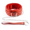 Red fur collar with leash Bdsm Fetish Collar Red