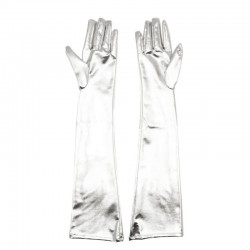 Long elbow gloves Fetish Five Fingers Gloves Silver