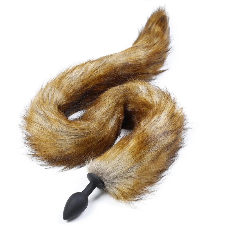 Черная силиконовая анальная пробка с длинным хвостом Silicone Butt Plug Fox Tail. Артикул: IXI62818