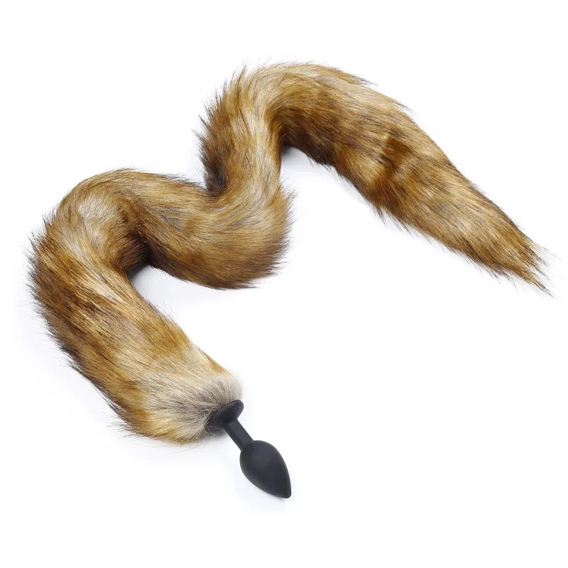 Черная силиконовая анальная пробка с длинным хвостом Silicone Butt Plug Fox Tail. Артикул: IXI62818