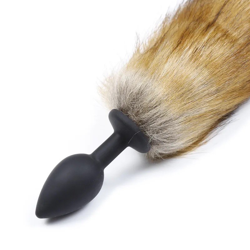 Черная силиконовая анальная пробка с длинным хвостом Silicone Butt Plug Fox Tail. Артикул: IXI62818