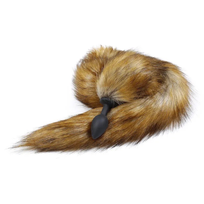 Черная силиконовая анальная пробка с длинным хвостом Silicone Butt Plug Fox Tail. Артикул: IXI62818