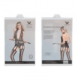 Sexy Playmate Slutty Garter Strockings Black Jumpsuit