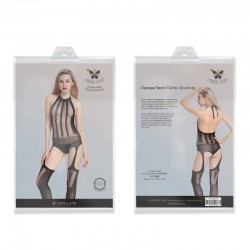 Sexy Opaque Seam Garter Stockings Jumpsuit Black