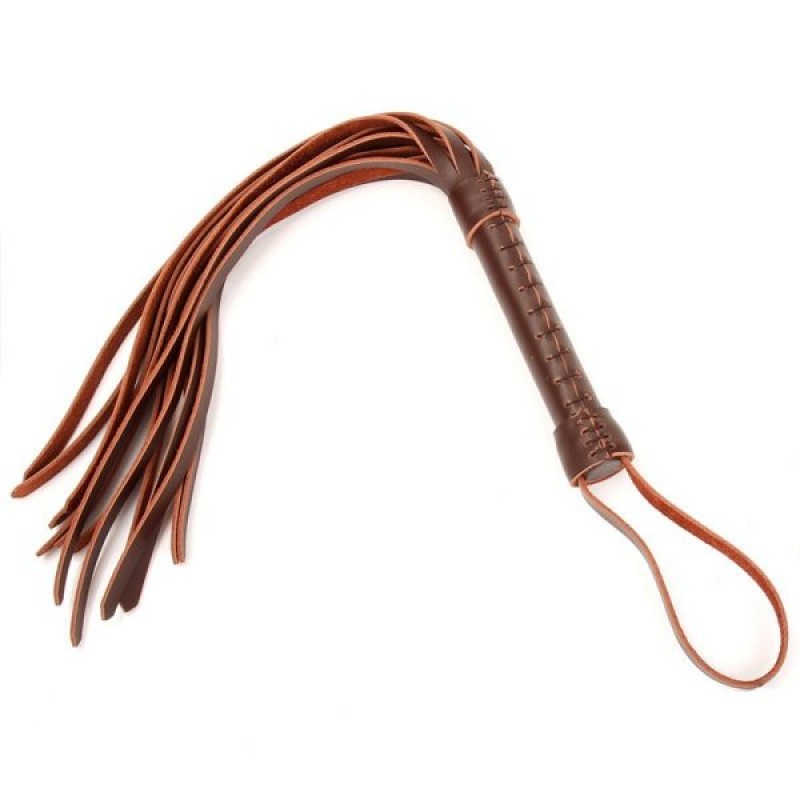 Коричневая кожаная плеть с рукояткой Brown Leather Flogger. Артикул: IXI63550