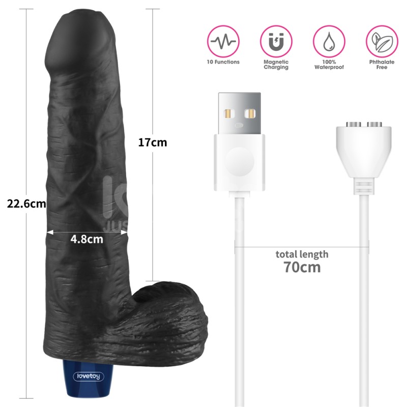Вибратор мультискоростной Real Softee Rechargeable Vibrating Dildo Black 9.0. Артикул: IXI63581