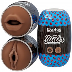    Slider Double-Ended Masturbator Mouth and Vagina Brown