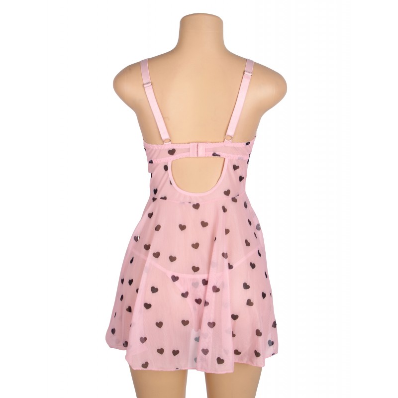 Pink Sexy Heart Printed Lace Mesh Push Up Nightdress. Артикул: IXI63719