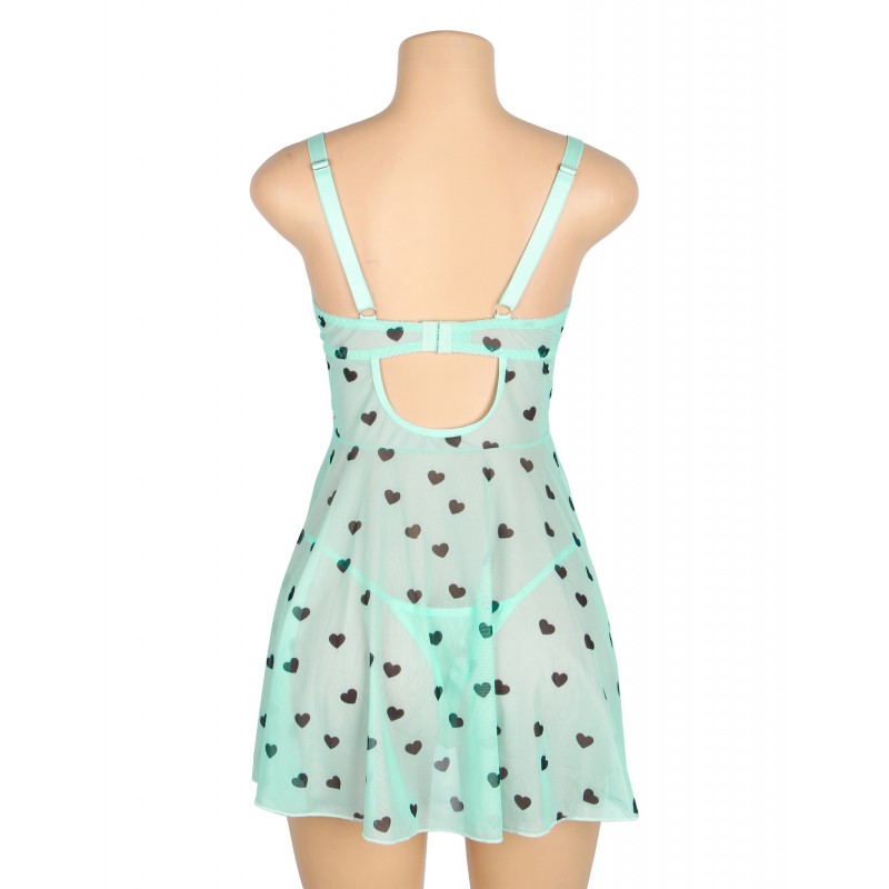 Light Green Sexy Heart Print Lace Mesh Push Up Nightdress. Артикул: IXI63720