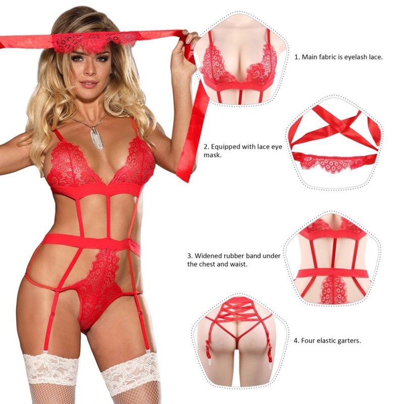 Red Lace Teddy With Blindfold Love Affair. Артикул: IXI63736