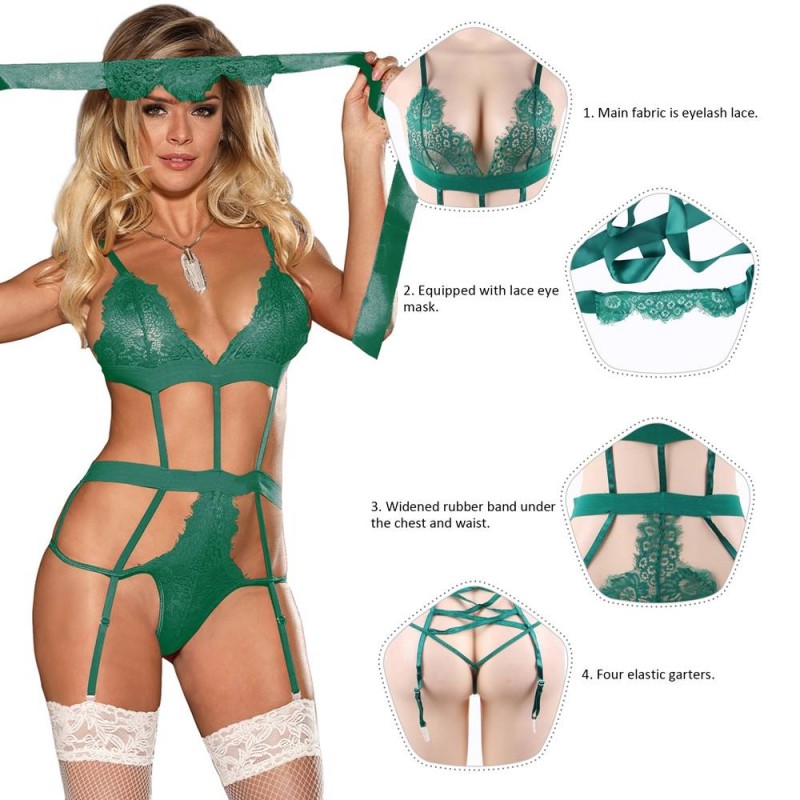 Green Lace Teddy With Blindfold Love Affair. Артикул: IXI63737