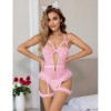 Розовый сексуальный тонкий кружевной боди с подвязками и кольцами для ног Розовый сексуальный тонкий кружевной боди с подвязками и кольцами для ног