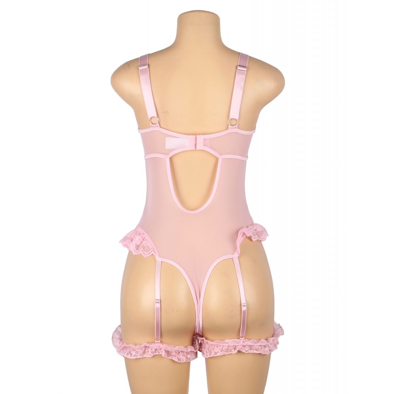 Pink Sexy Slim Lace Gartered Teddy with Leg Rings. Артикул: IXI63739